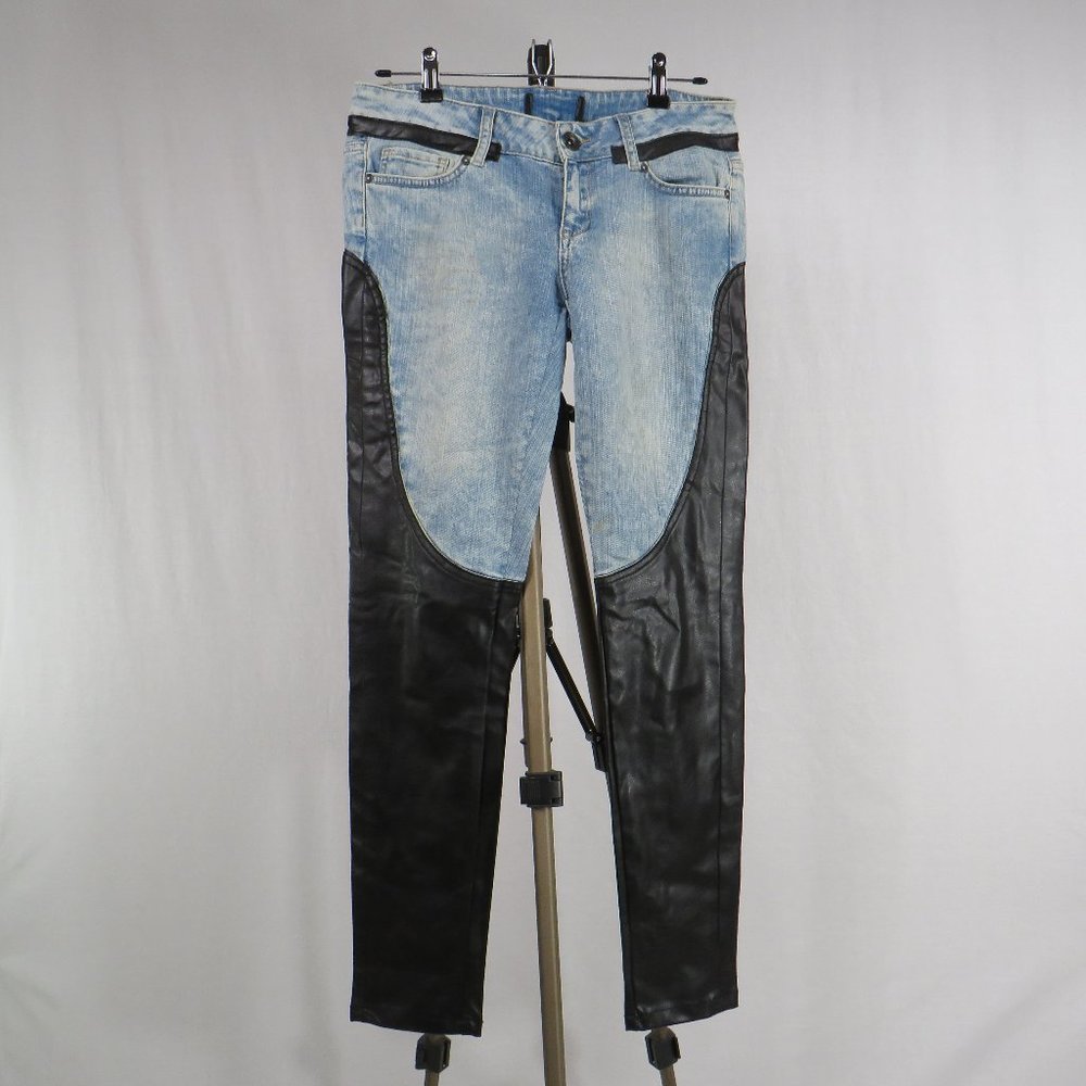 MNG Denim & Black Faux Leather Pants